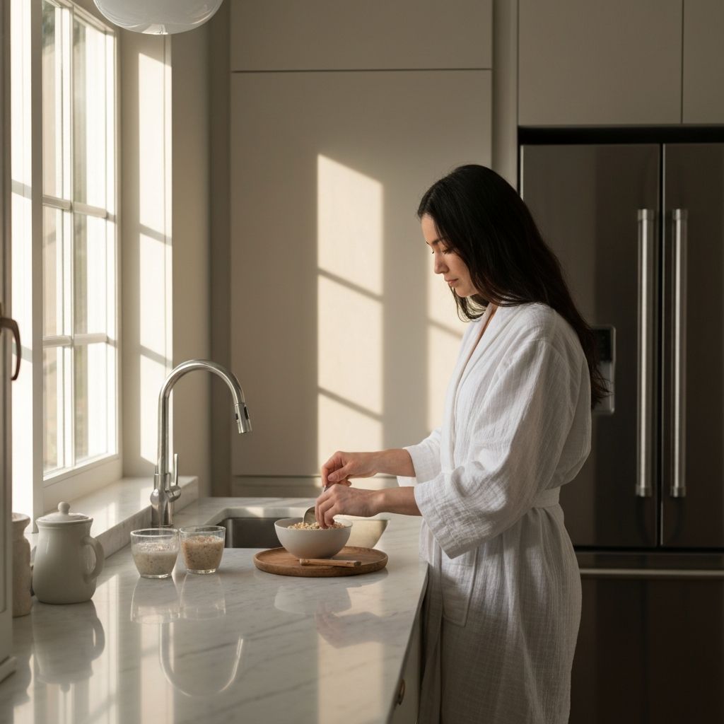 Morning routine with breakfast setup